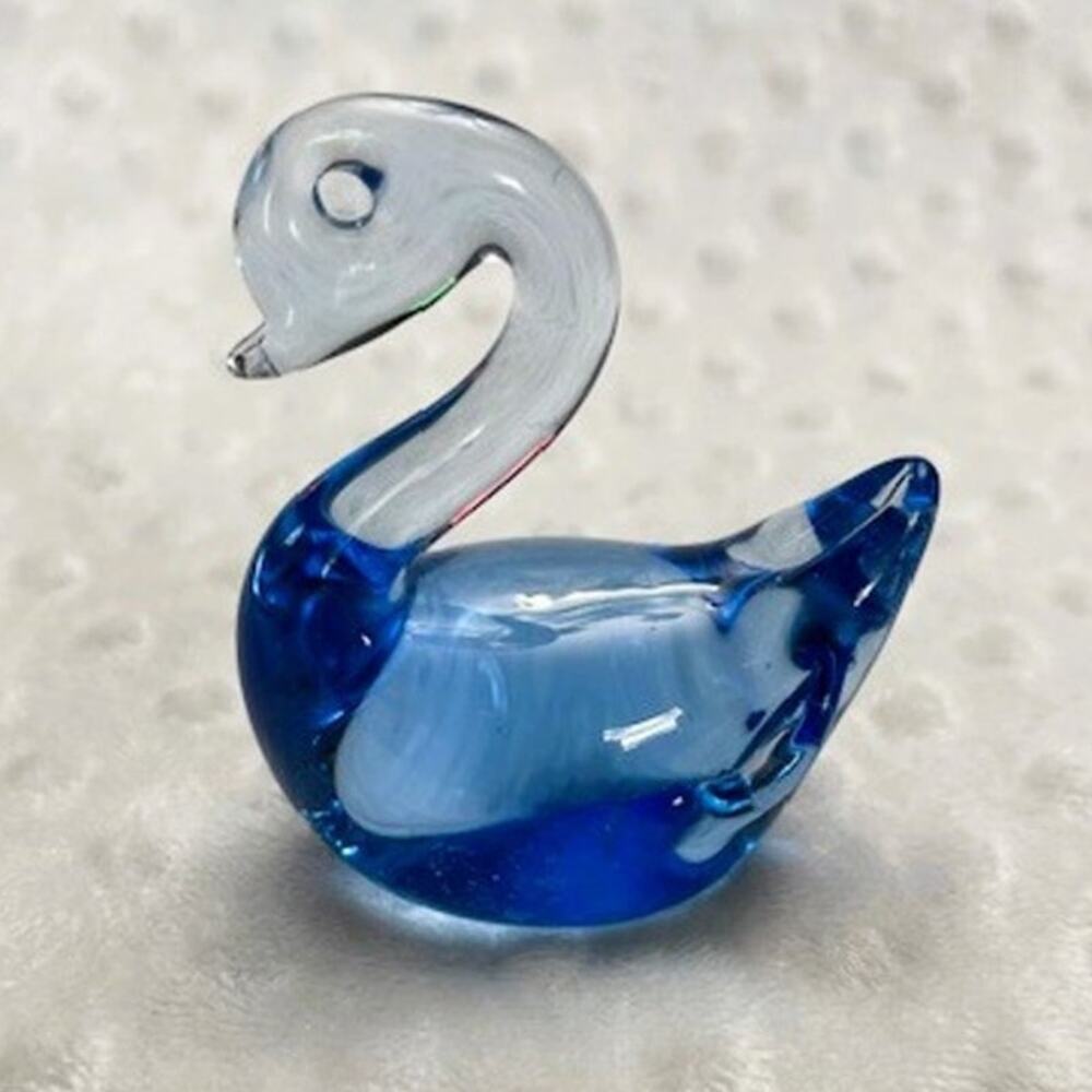 Vintage Cobalt Blue Bohemia Blown Glass Swan Paperweight/Table Decor